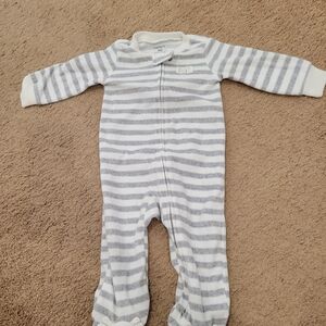 Sheep Designed Soft Gray and White Striped Footie